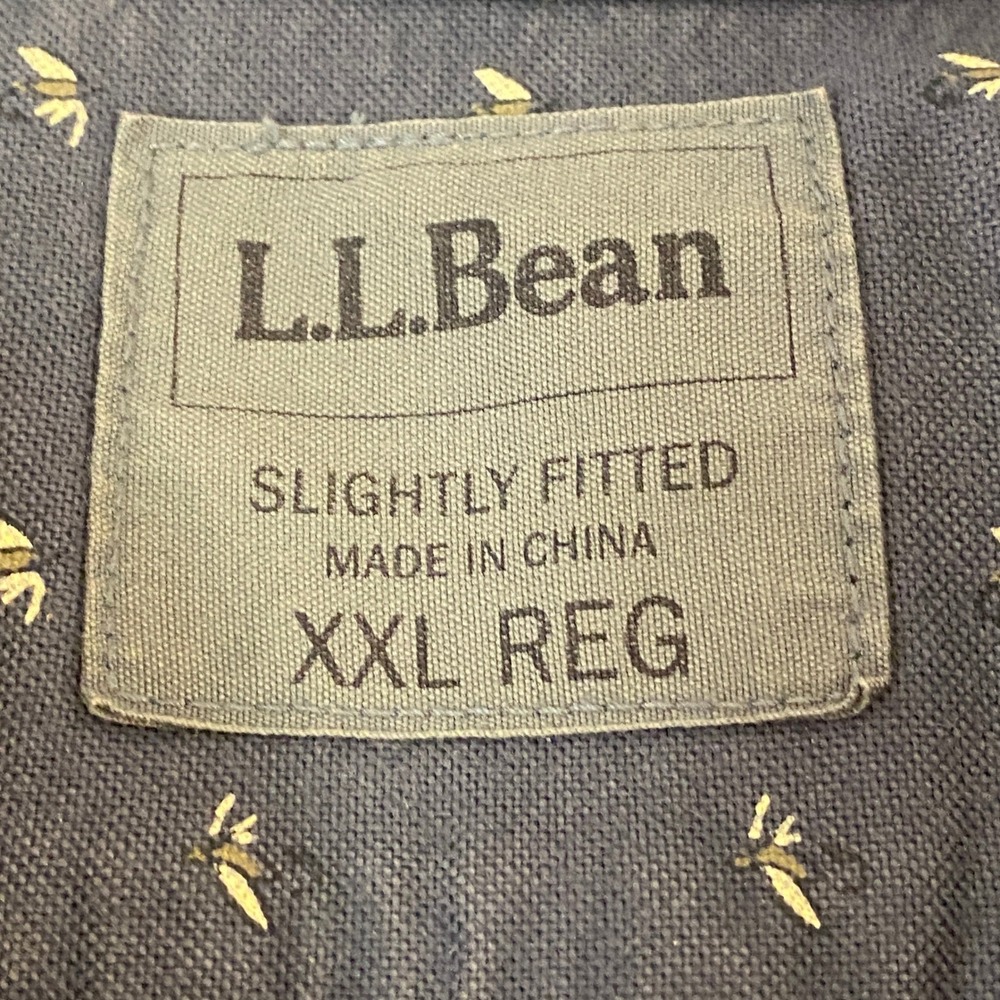 LL Bean Shirt Mens XXL REG Blue Button Down Long Sleeve Slightly Fitted Fly Fish - Picture 3 of 9